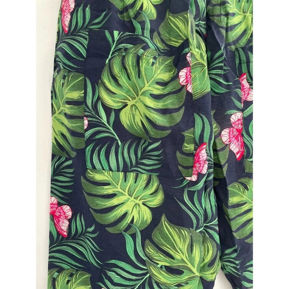 Free People Sandrine Rose Bush Pants Navy Blue Palm Trees Tie Waist Cropped Sz M - Picture 11 of 15